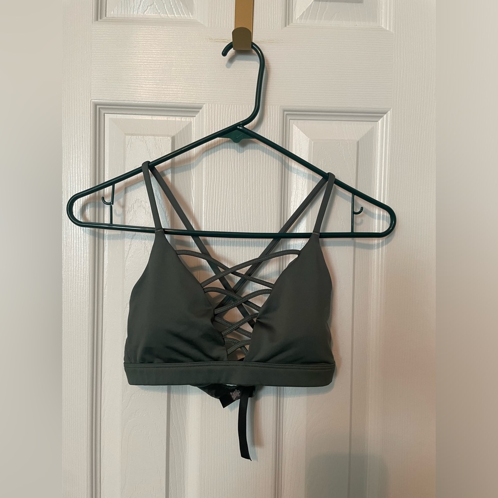 Women's Olive Green Strappy Sports Bra